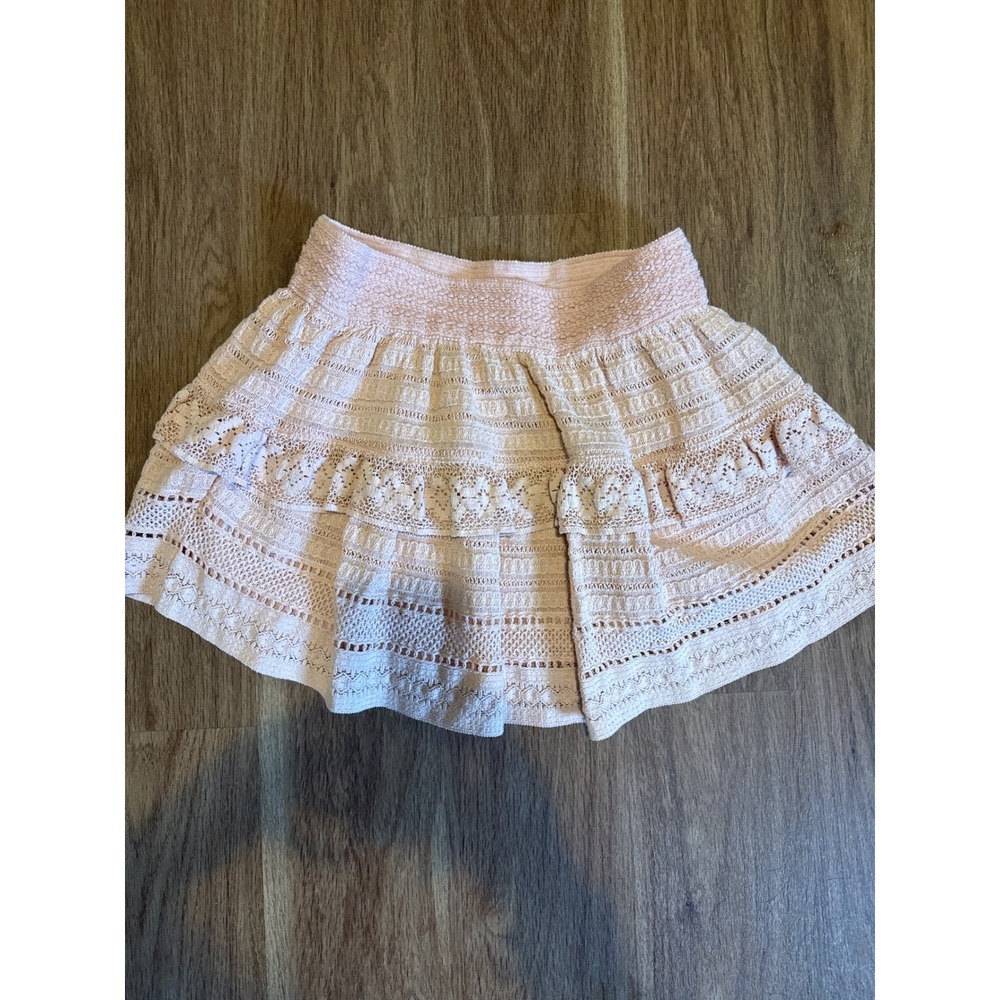Aerie Peach Pink Crochet Tiered‎ Ruffle Mini Skirt High Waisted Size Medium - Picture 2 of 4